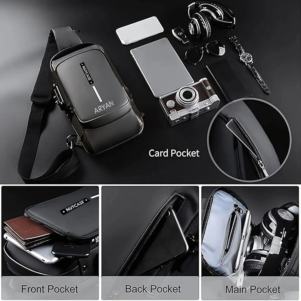 Anti-Theft Sling Bag for Men | Customized Crossbody Side Bag Waterproof Backpack with Built-in Lock & USB Charging Port - Image 10