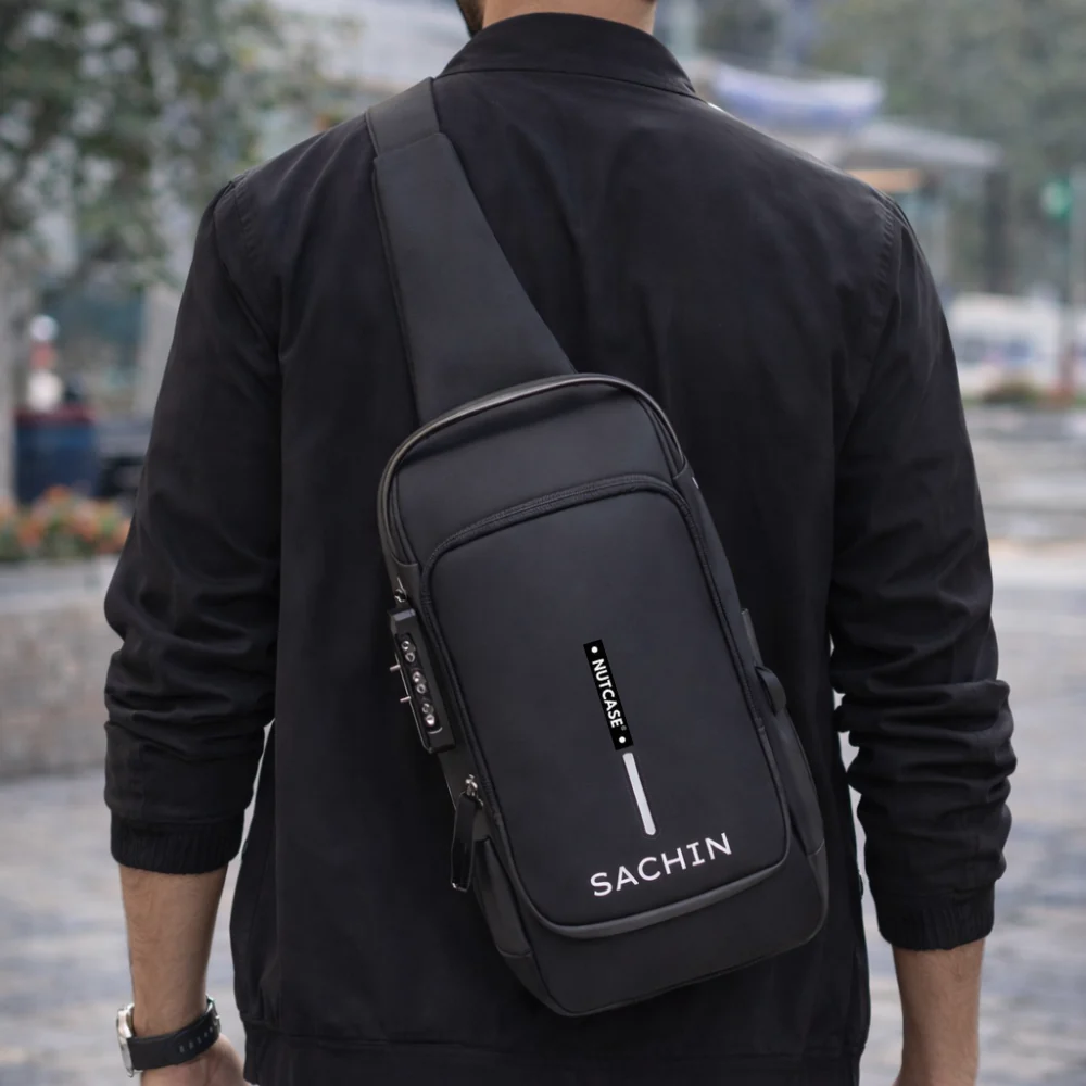 Anti-Theft Sling Bag for Men | Customized Crossbody Side Bag Waterproof Backpack with Built-in Lock & USB Charging Port - Image 4