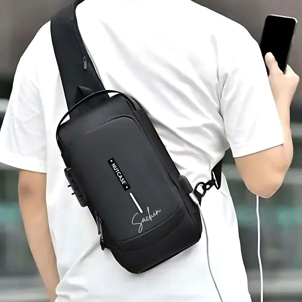 Crossbody Bag for Men | Personalized Sling Bag Side Backpack with USB Charging & Anti-Theft Lock - Image 3