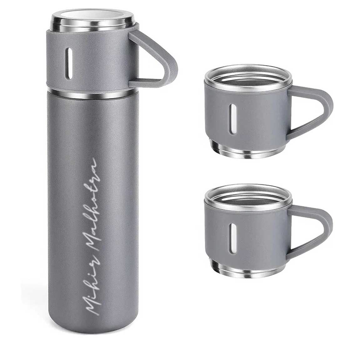 Custom Thermos With Cup Lid 3 Cups Gift Box Set for Travel Outdoor Camping - Add Name - Image 10