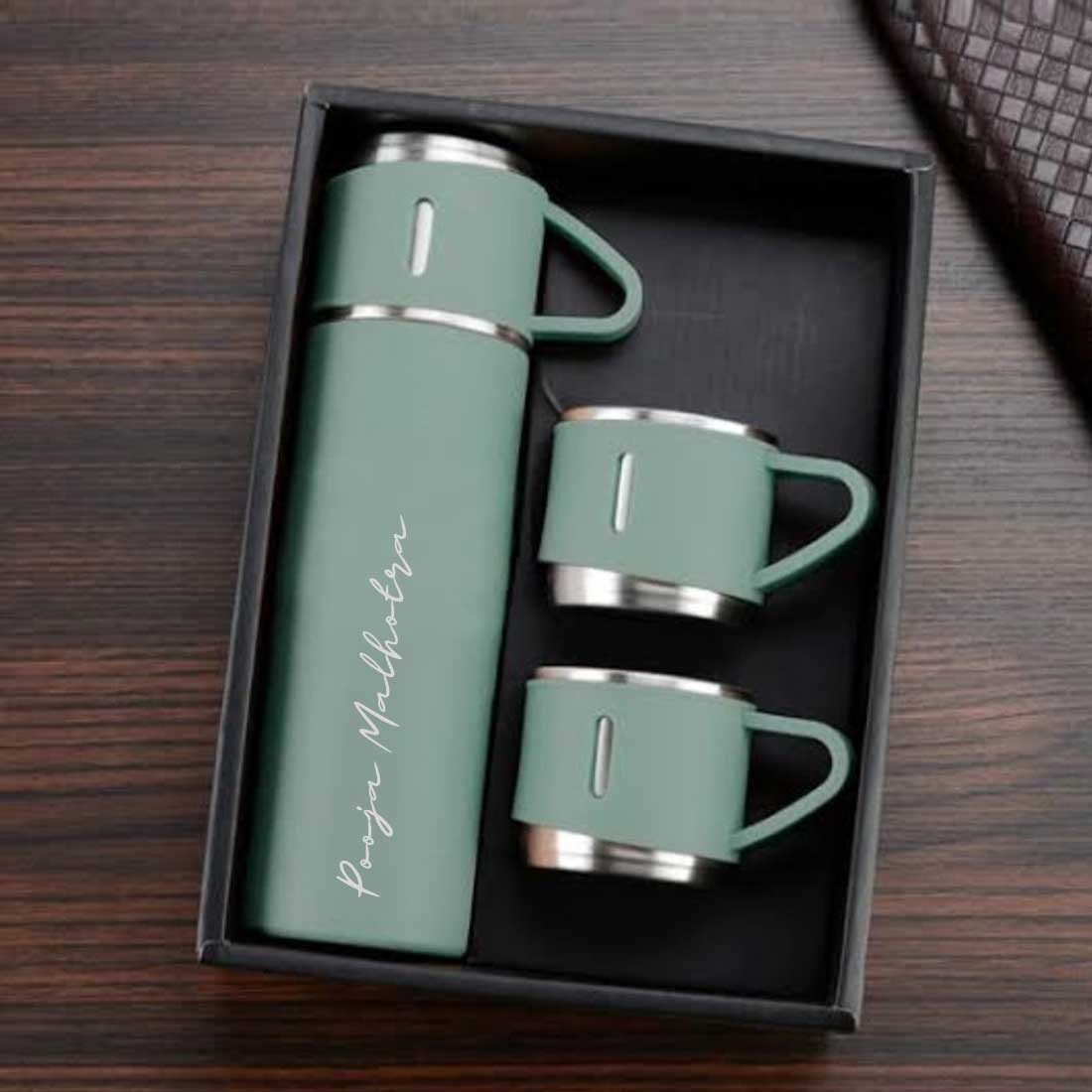 Custom Thermos With Cup Lid 3 Cups Gift Box Set for Travel Outdoor Camping - Add Name - Image 12