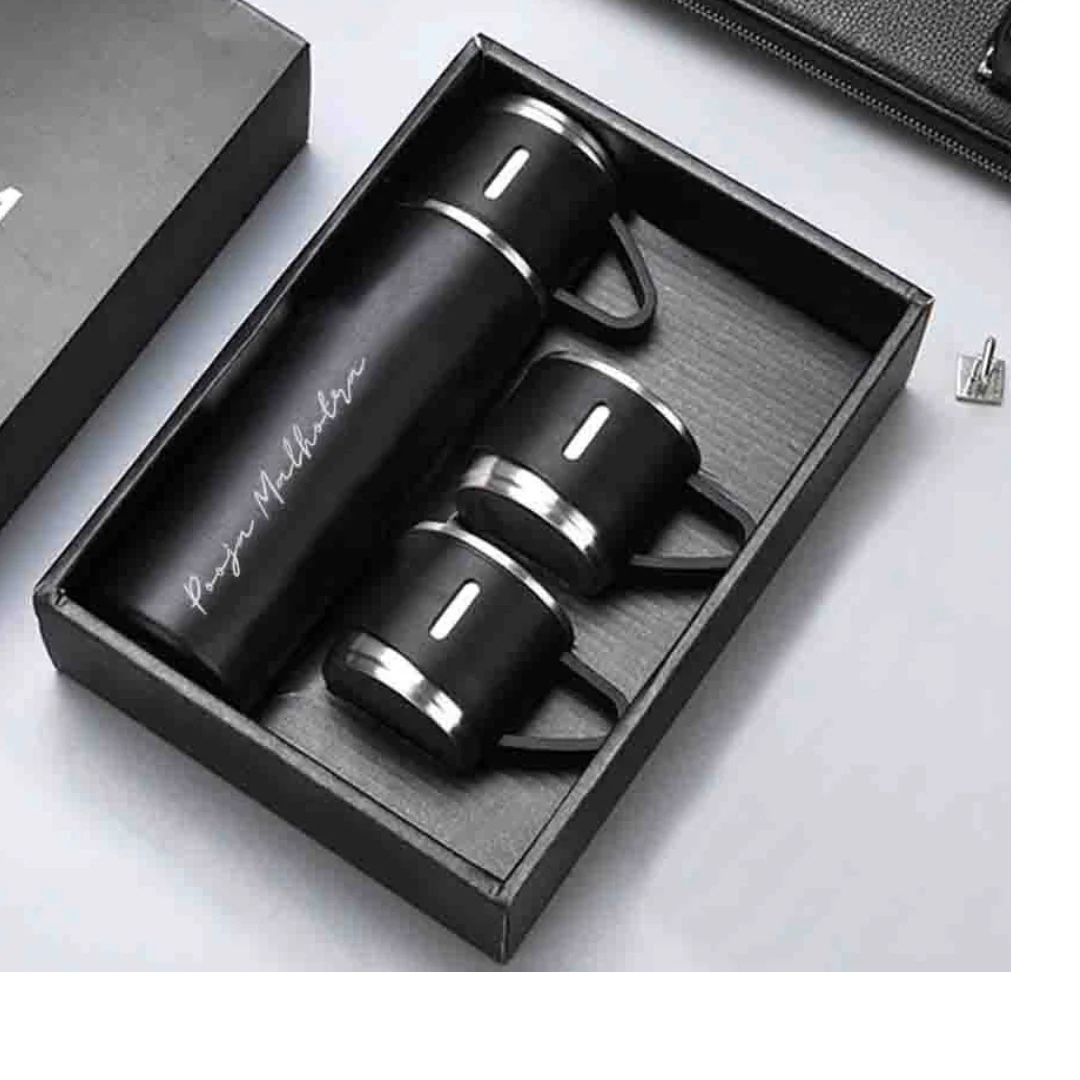 Custom Thermos With Cup Lid 3 Cups Gift Box Set for Travel Outdoor Camping - Add Name - Image 13