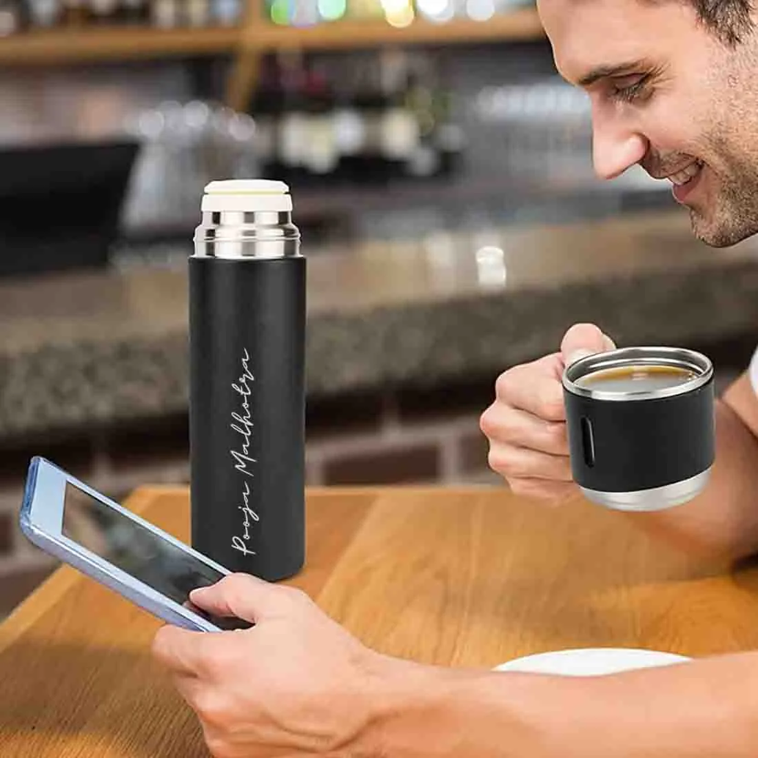 Custom Thermos With Cup Lid 3 Cups Gift Box Set for Travel Outdoor Camping - Add Name - Image 20