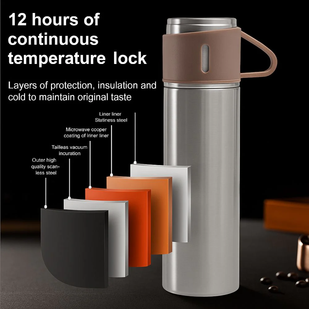 Custom Thermos With Cup Lid 3 Cups Gift Box Set for Travel Outdoor Camping - Add Name - Image 24