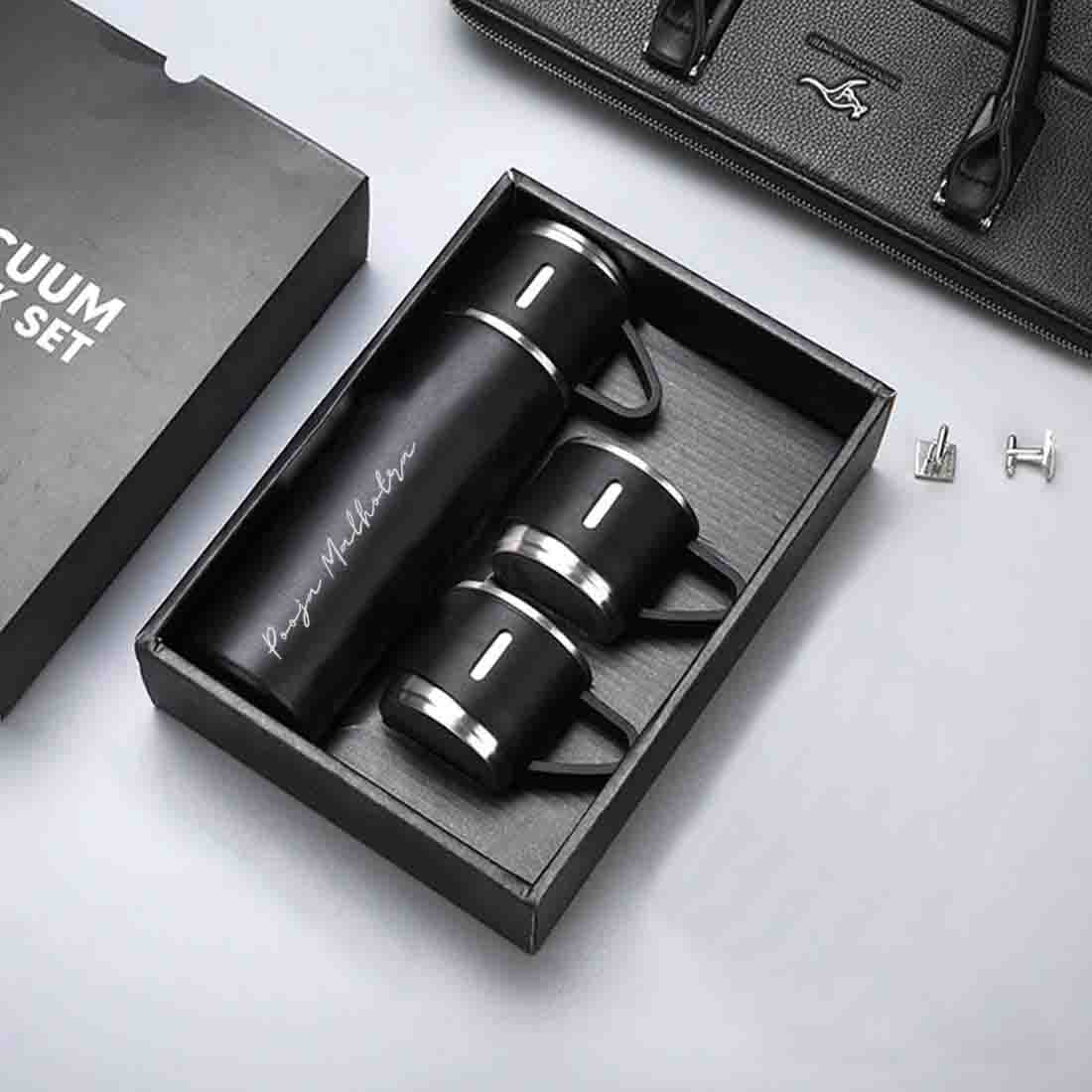 Custom Thermos With Cup Lid 3 Cups Gift Box Set for Travel Outdoor Camping - Add Name - Image 25