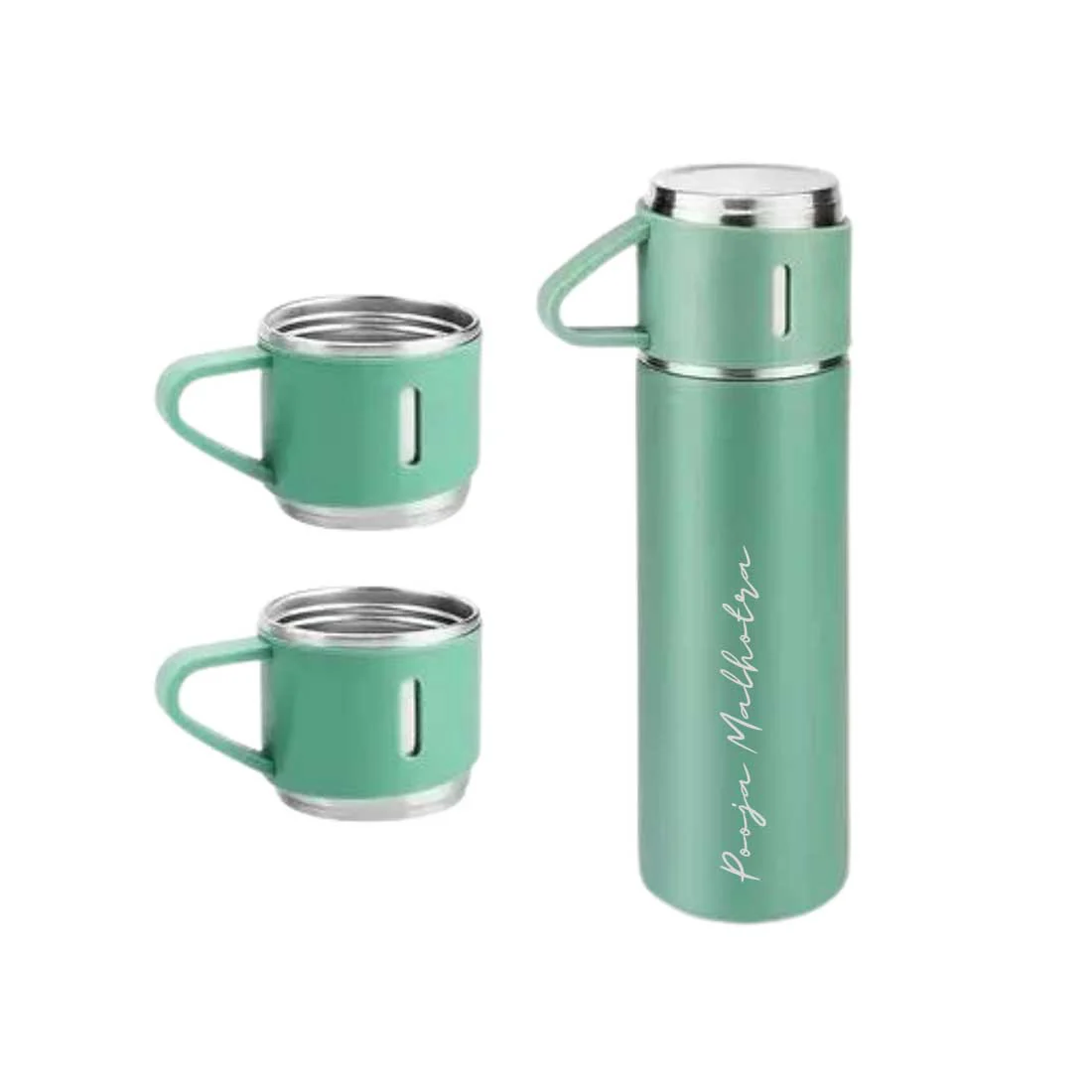 Custom Thermos With Cup Lid 3 Cups Gift Box Set for Travel Outdoor Camping - Add Name - Image 27