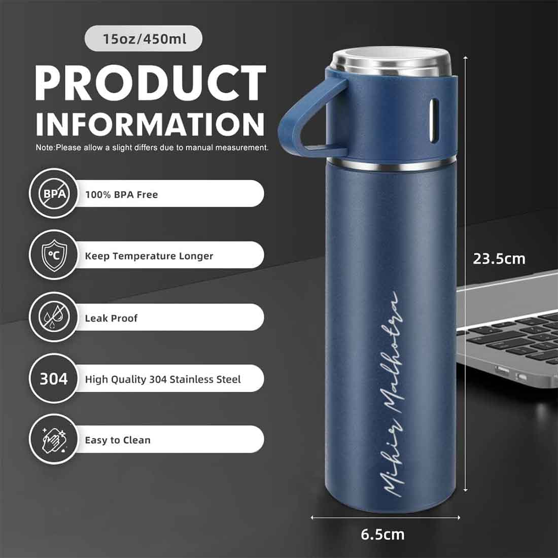 Custom Thermos With Cup Lid 3 Cups Gift Box Set for Travel Outdoor Camping - Add Name - Image 28