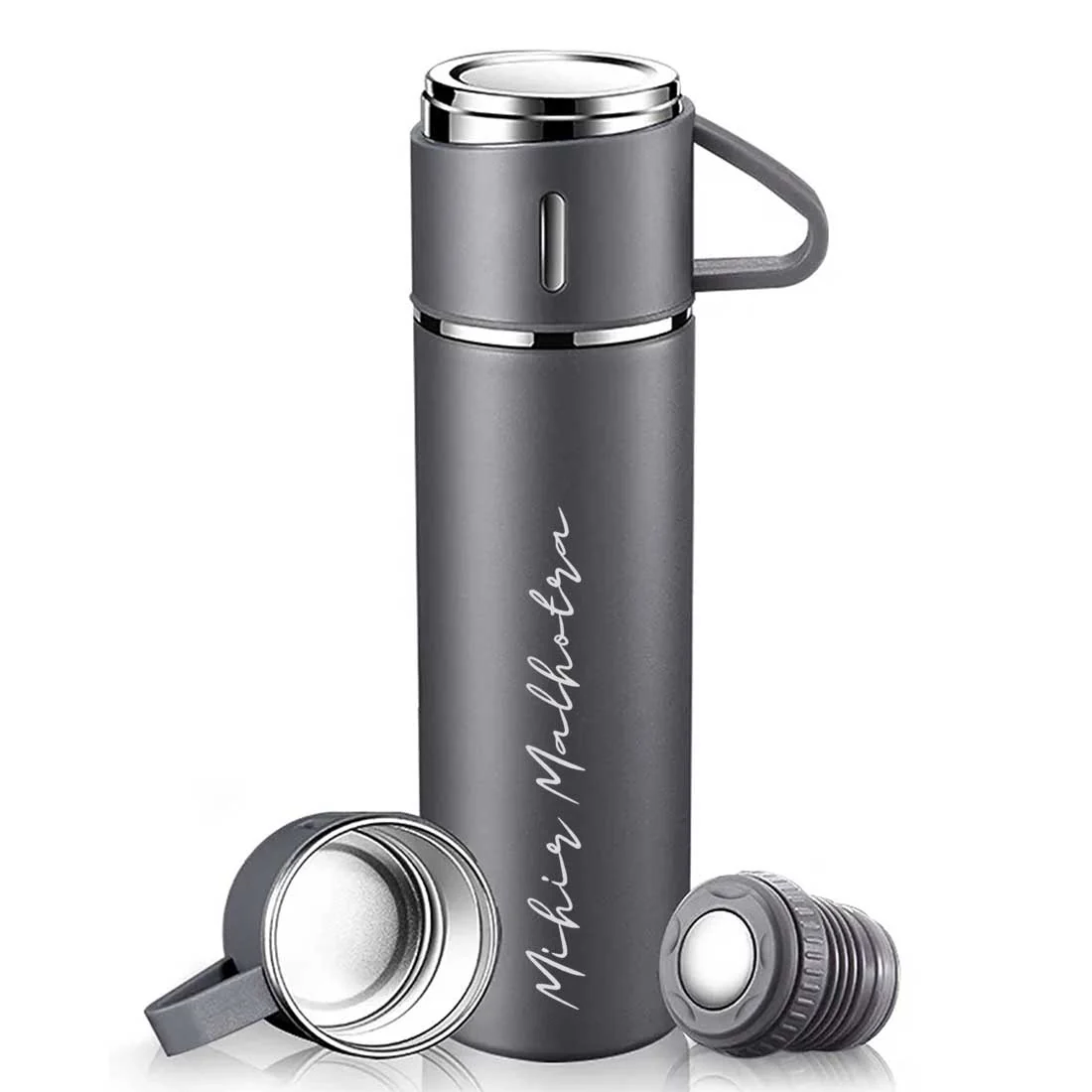Custom Thermos With Cup Lid 3 Cups Gift Box Set for Travel Outdoor Camping - Add Name - Image 3
