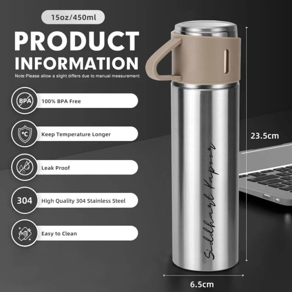 Custom Thermos With Cup Lid 3 Cups Gift Box Set for Travel Outdoor Camping - Add Name - Image 30