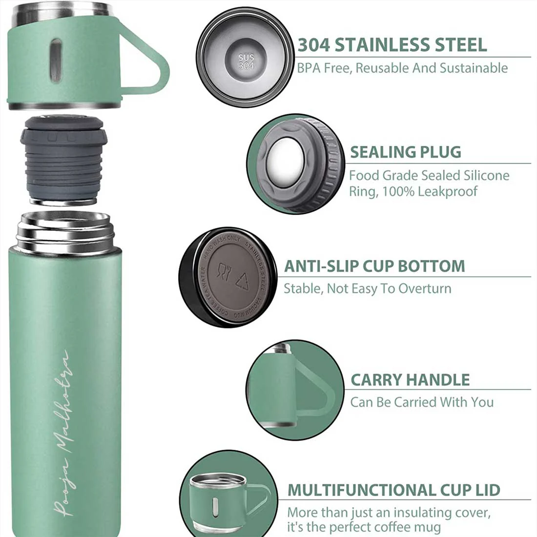 Custom Thermos With Cup Lid 3 Cups Gift Box Set for Travel Outdoor Camping - Add Name - Image 33