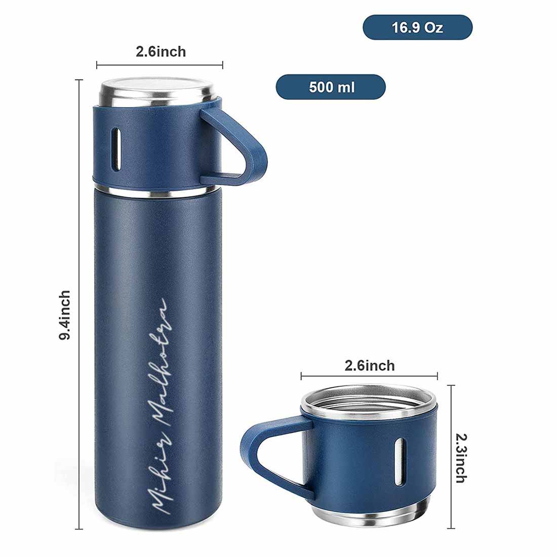 Custom Thermos With Cup Lid 3 Cups Gift Box Set for Travel Outdoor Camping - Add Name - Image 34