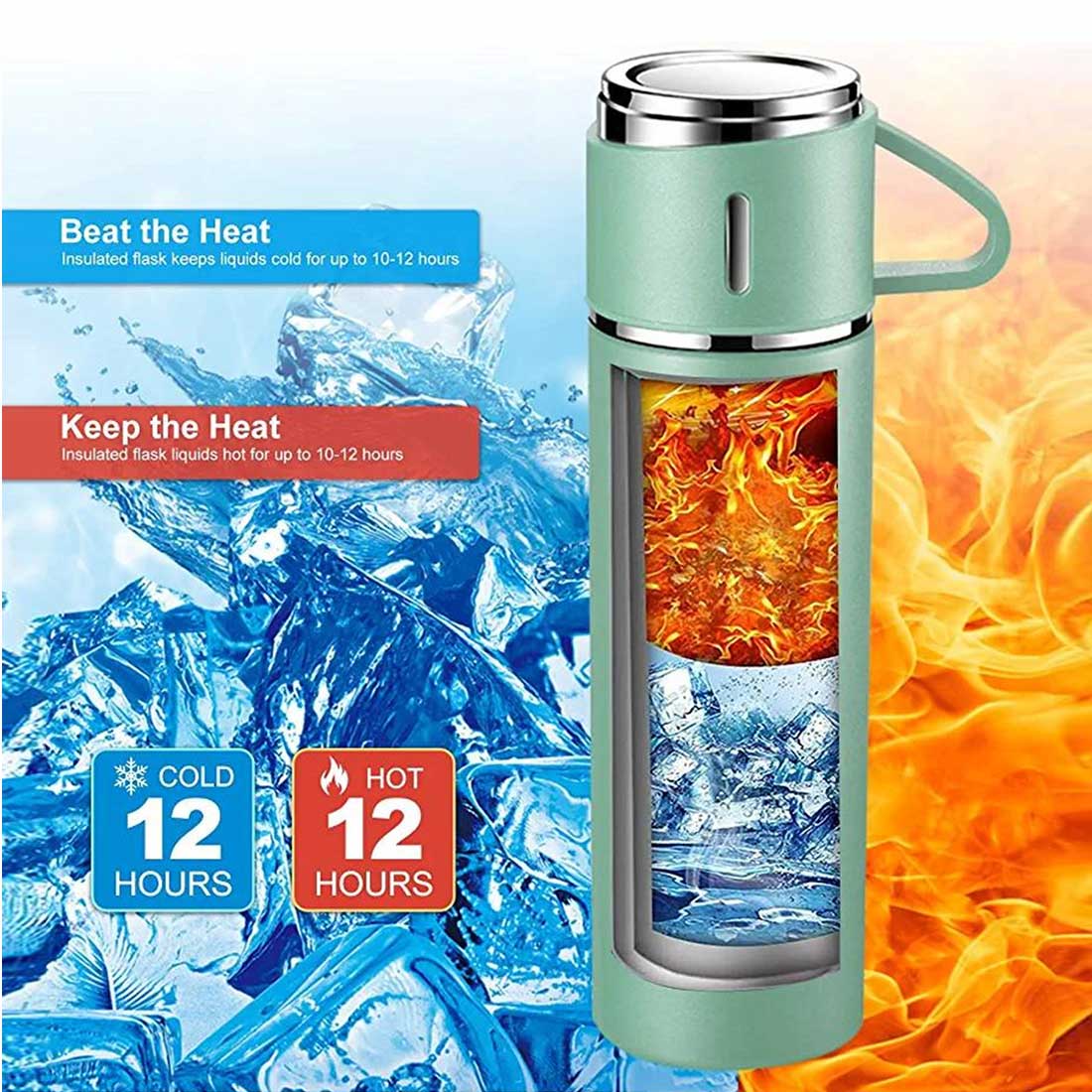 Custom Thermos With Cup Lid 3 Cups Gift Box Set for Travel Outdoor Camping - Add Name - Image 35