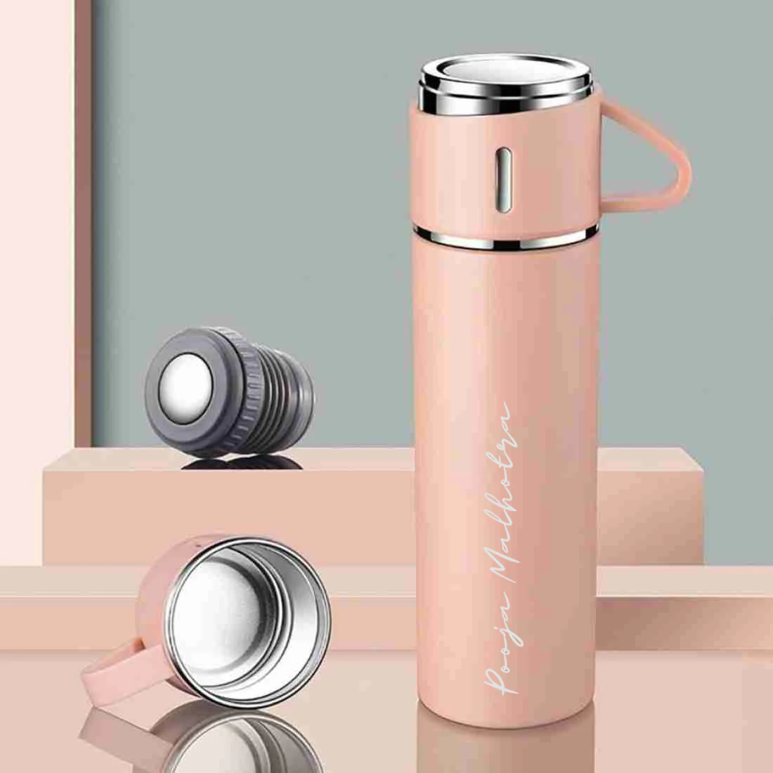 Custom Thermos With Cup Lid 3 Cups Gift Box Set for Travel Outdoor Camping - Add Name - Image 37