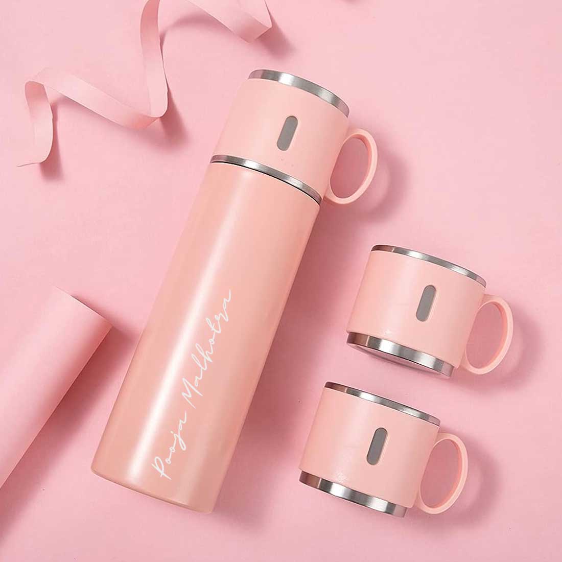 Custom Thermos With Cup Lid 3 Cups Gift Box Set for Travel Outdoor Camping - Add Name - Image 4