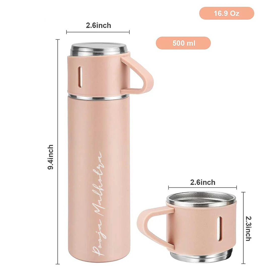 Custom Thermos With Cup Lid 3 Cups Gift Box Set for Travel Outdoor Camping - Add Name - Image 41