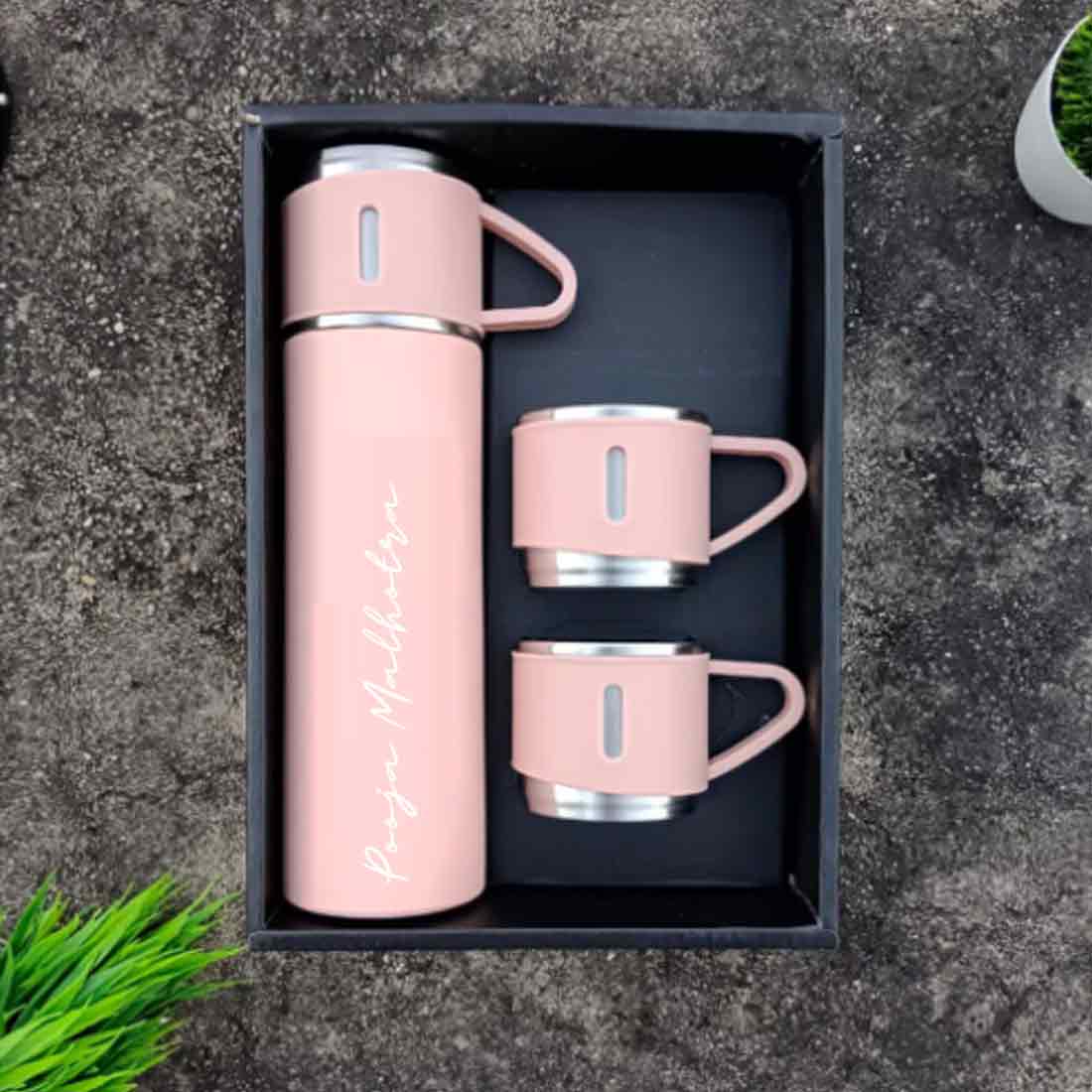 Custom Thermos With Cup Lid 3 Cups Gift Box Set for Travel Outdoor Camping - Add Name - Image 42