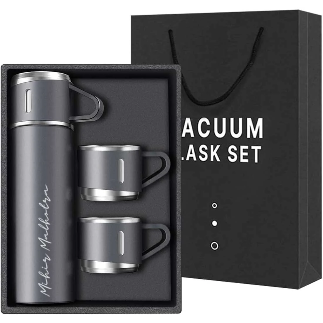 Custom Thermos With Cup Lid 3 Cups Gift Box Set for Travel Outdoor Camping - Add Name - Image 6