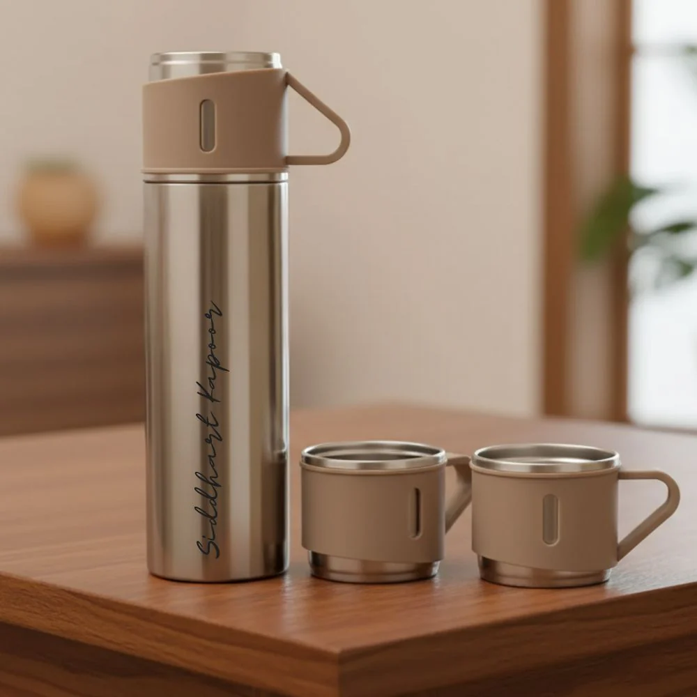 Custom Thermos With Cup Lid 3 Cups Gift Box Set for Travel Outdoor Camping - Add Name - Image 7