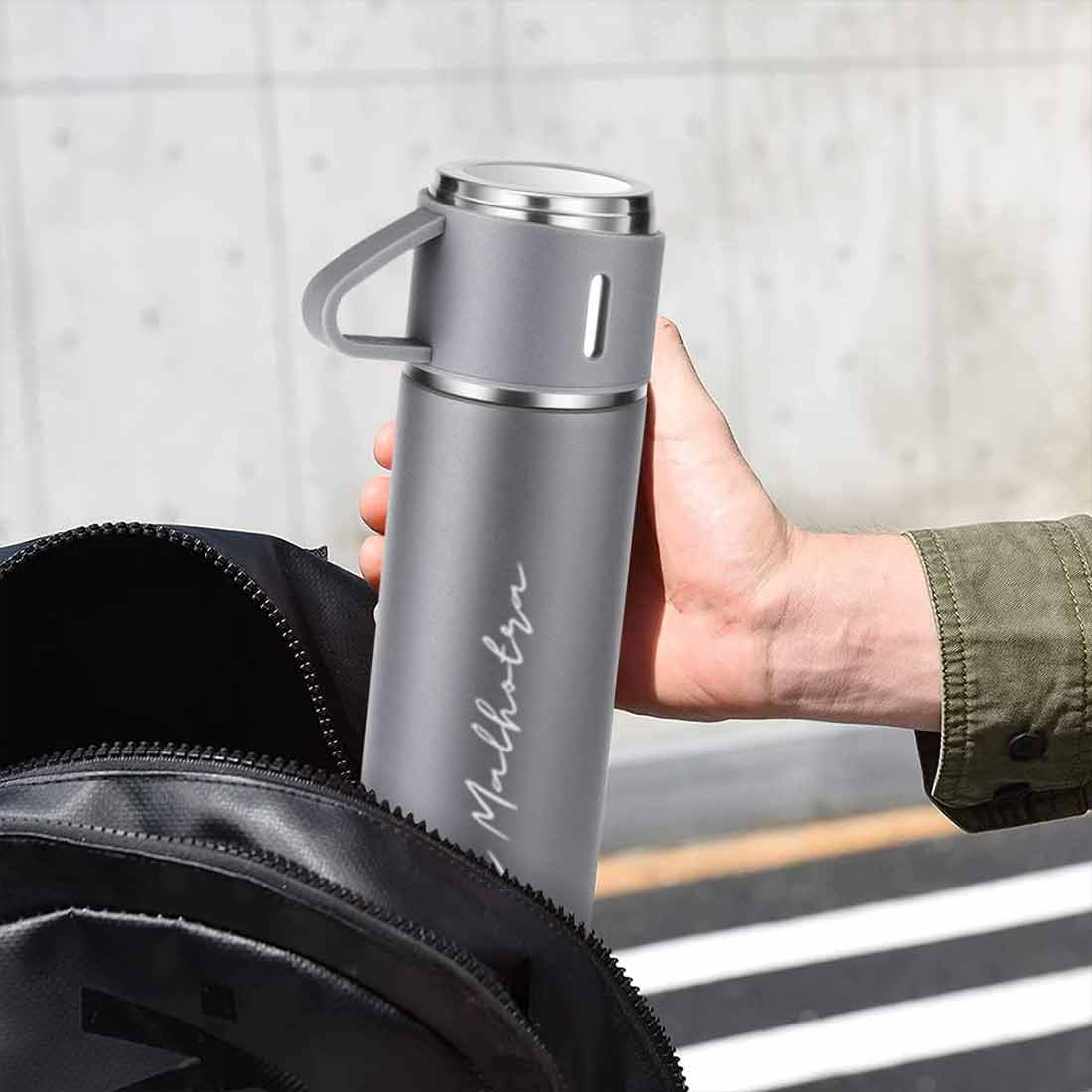 Custom Thermos With Cup Lid 3 Cups Gift Box Set for Travel Outdoor Camping - Add Name - Image 8