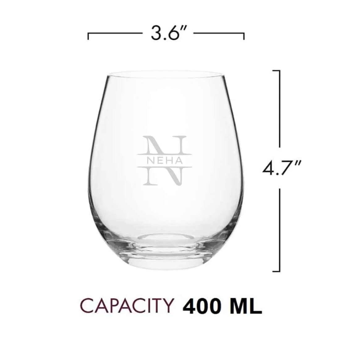 Custom Engraved Whiskey Glass Stemless Wine Glasses with Monogram Name 400 ML - Image 5